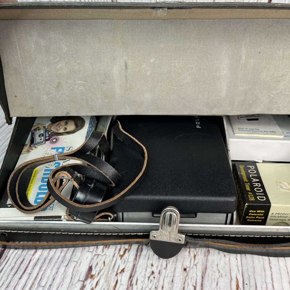 Vintage Polaroid Automatic 100 Land Camera with Case, Timer, Flash, Bulbs, More