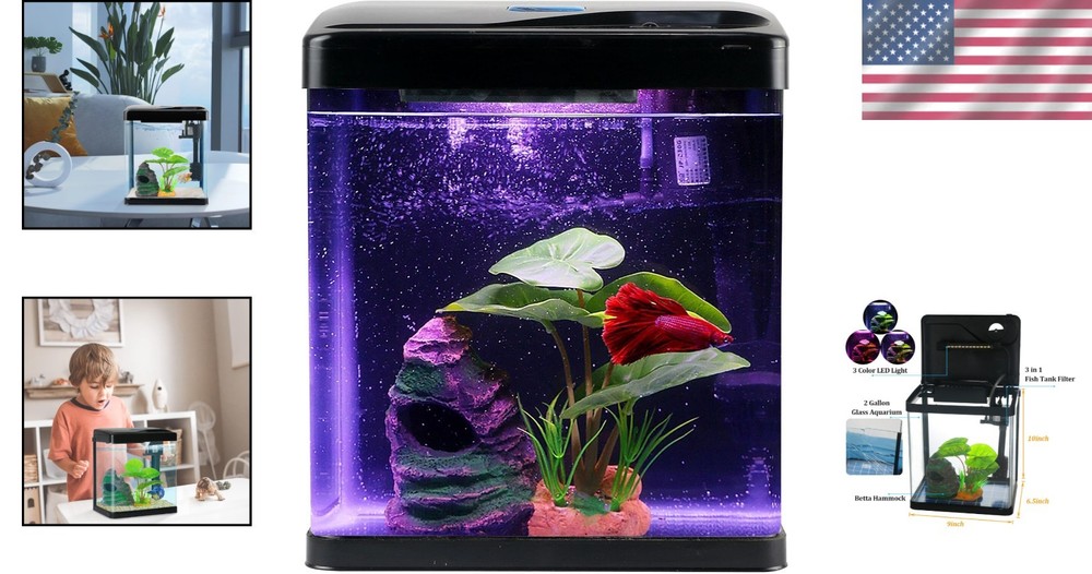 Self Cleaning Betta Fish Tank Kit with LED Light-