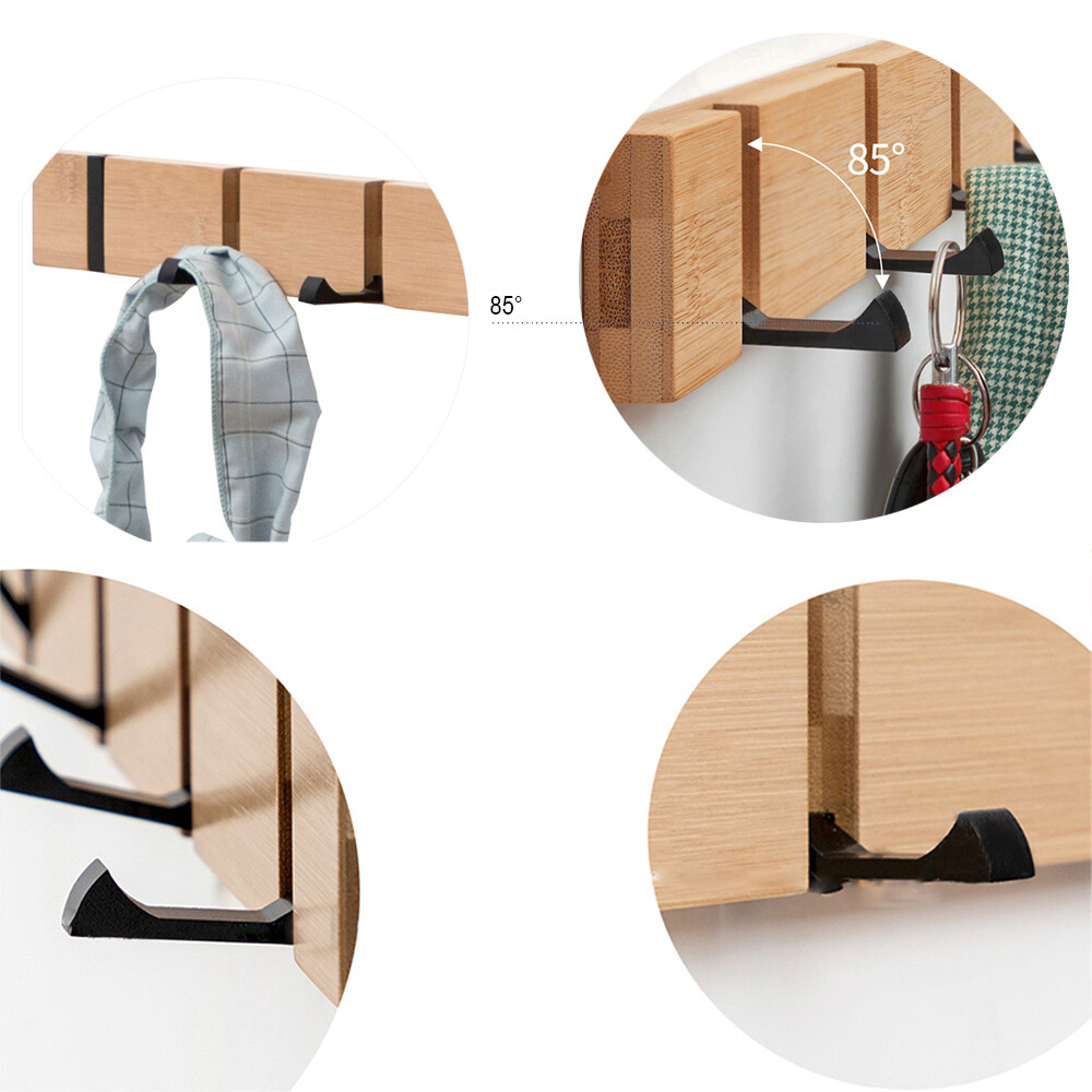 Wall Mount Coat Hook Bamboo Coat Robe Hat Clothe Wall Mounting Hanger Towel Rack