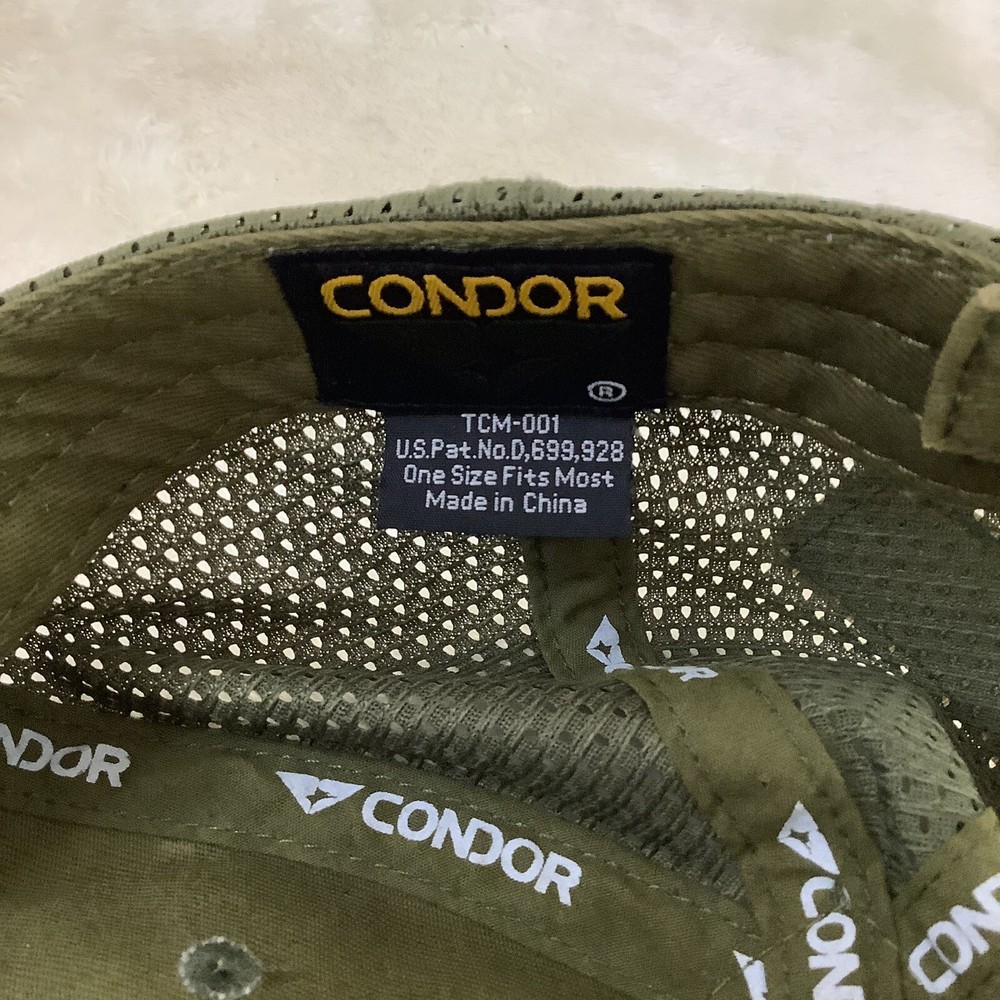 CONDOR TACTICAL MESH ADJUSTABLE GREEN HAT HOOK & LOOP W/2 PATCHES