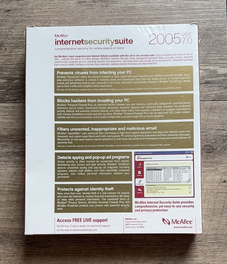 McAfee Internet Security Suite 2005 Version 7.0 - Vintage Software PC Win 98/XP