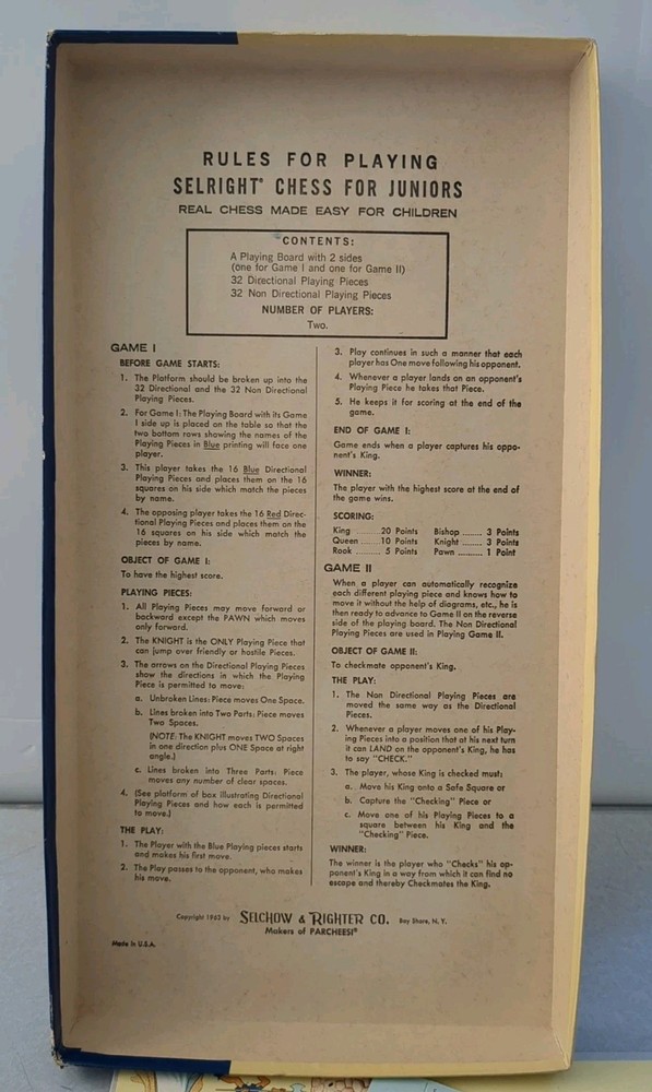 CHESS FOR JUNIORS Complete Unpunched 1963 Selchow & Righter
