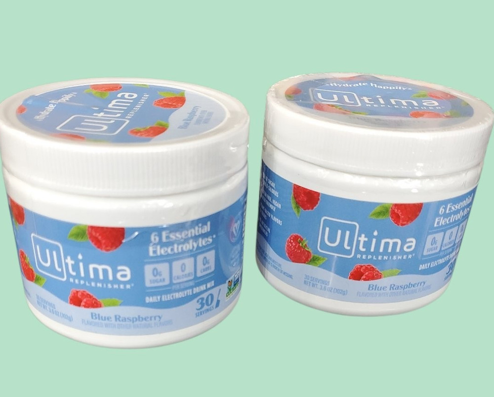 2 PACK Ultima Replenisher Hydration Electrolyte Blue Raspberry 30 servings 07/26