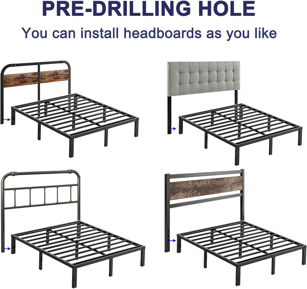 Sturdy 12" Metal Queen Bed Frame - No Box Spring Needed, Easy Assembly, Black