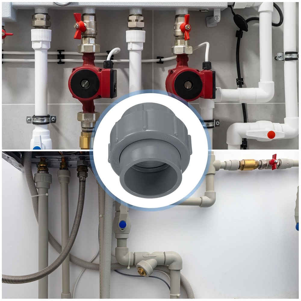 2 Pcs 1.5" Union PVC Coupling Pipe Fitting Adapter, Grey