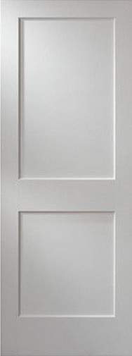 Prehung 2 Panel Flat Primed Mission Shaker Stile & Rail Solid Core Wood Doors