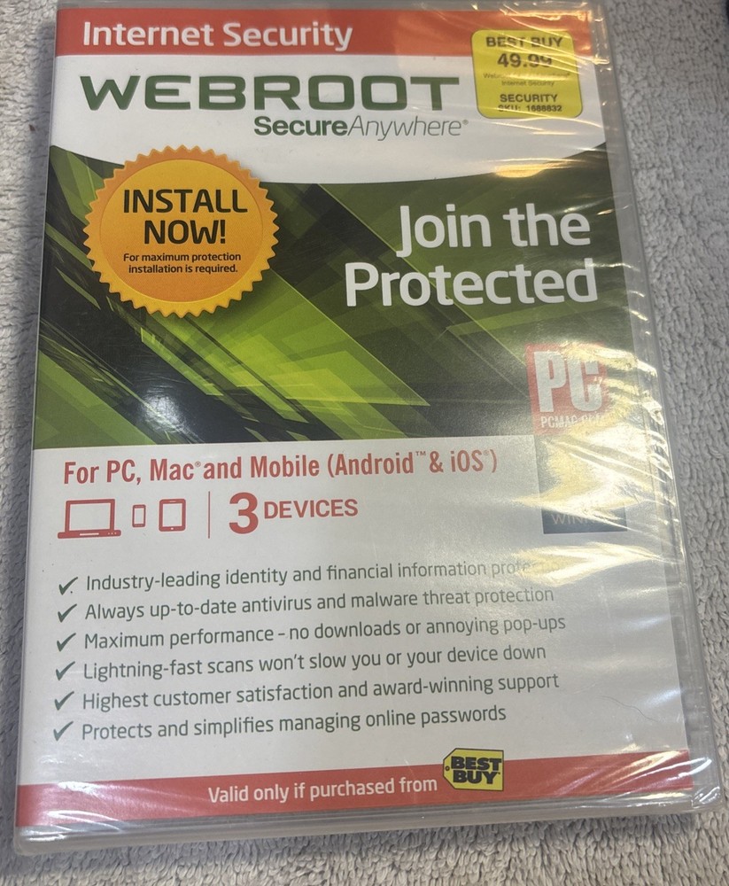 SEALED Webroot SecureAnywhere Advanced Security for PC, Mac & Mobile Devices New