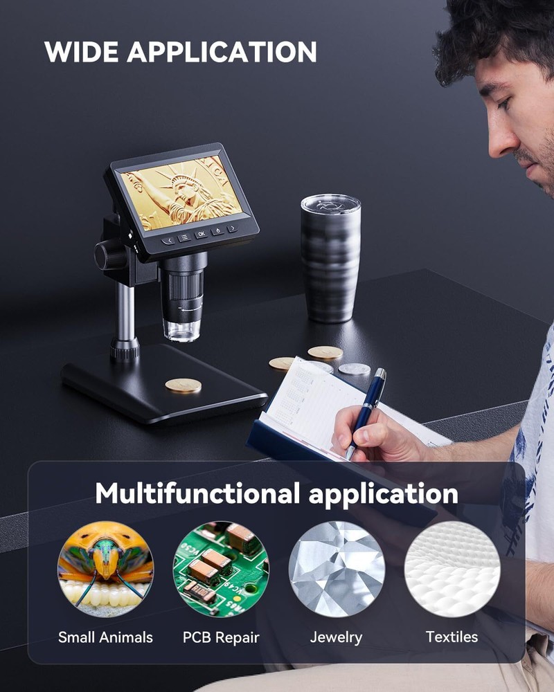 LCD Digital Microscope - 1000x Coin Magnifier w/ 8 Adjustable LED Lights PC View