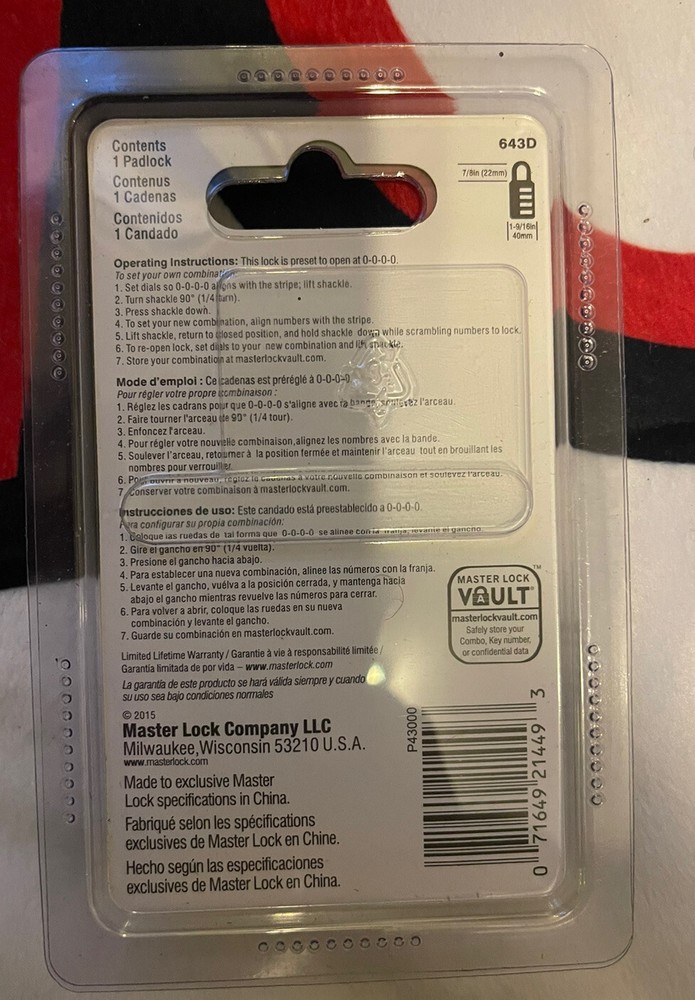 Master Lock 643D 1-9/16 Inch Combination Padlock