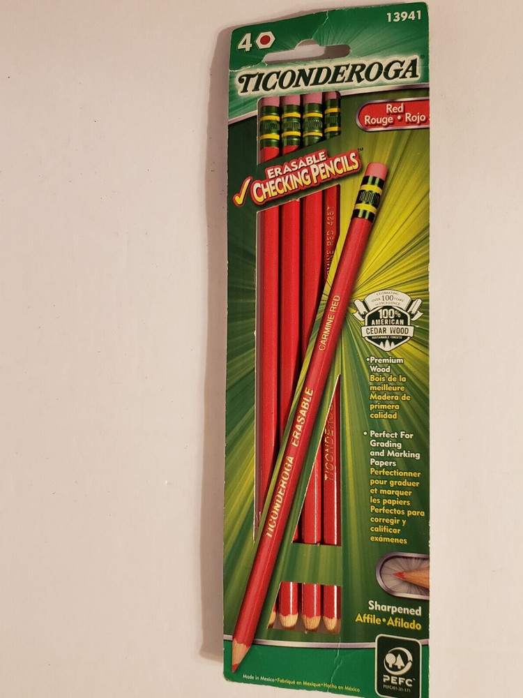 4-Pack Ticonderoga Red Erasable Checking Pencil NEW