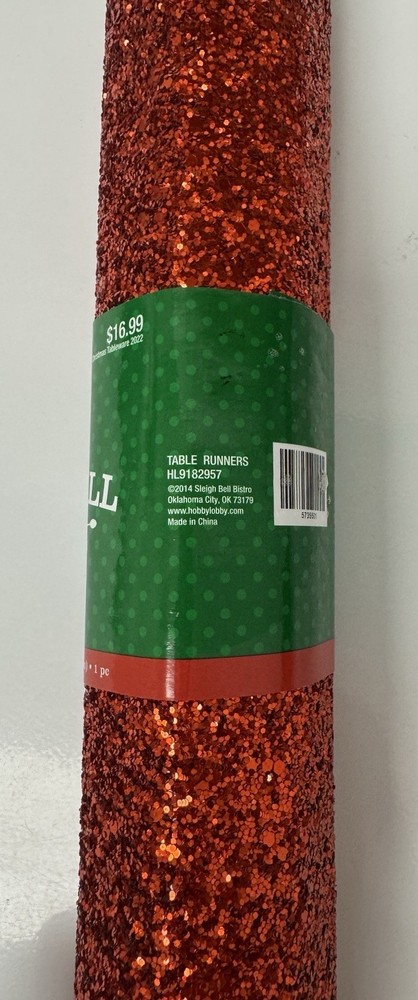 🆕 Sleigh Bell Table Runner Red Glitter