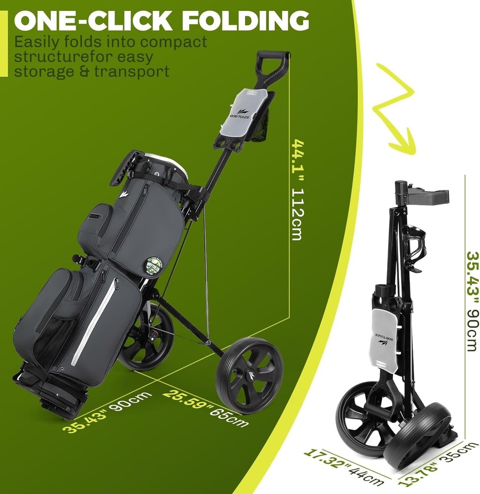 2-Wheel Golf Pull Cart – Lightweight Foldable Golf Push Cart with Durable Ste...