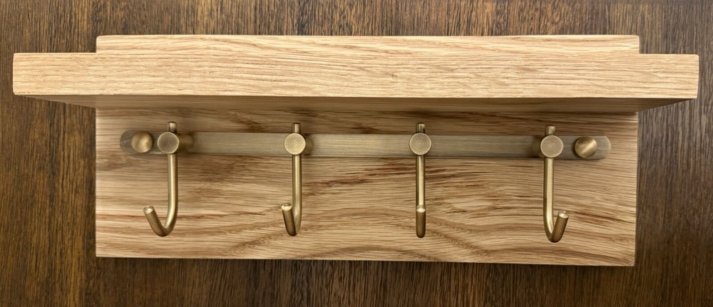Wall Mount key Holder With Shelf - White Oak