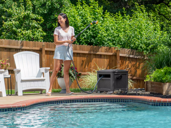 Suncast Wicker Hideaway Plastic 225-ft Container Hose Reel