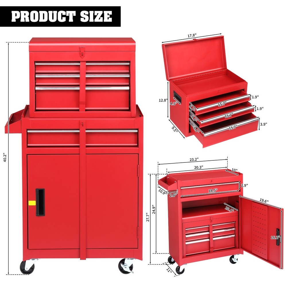 Rolling Tool Chest Tool Organizer Box with Lockable Wheels & Detachable Top NEW