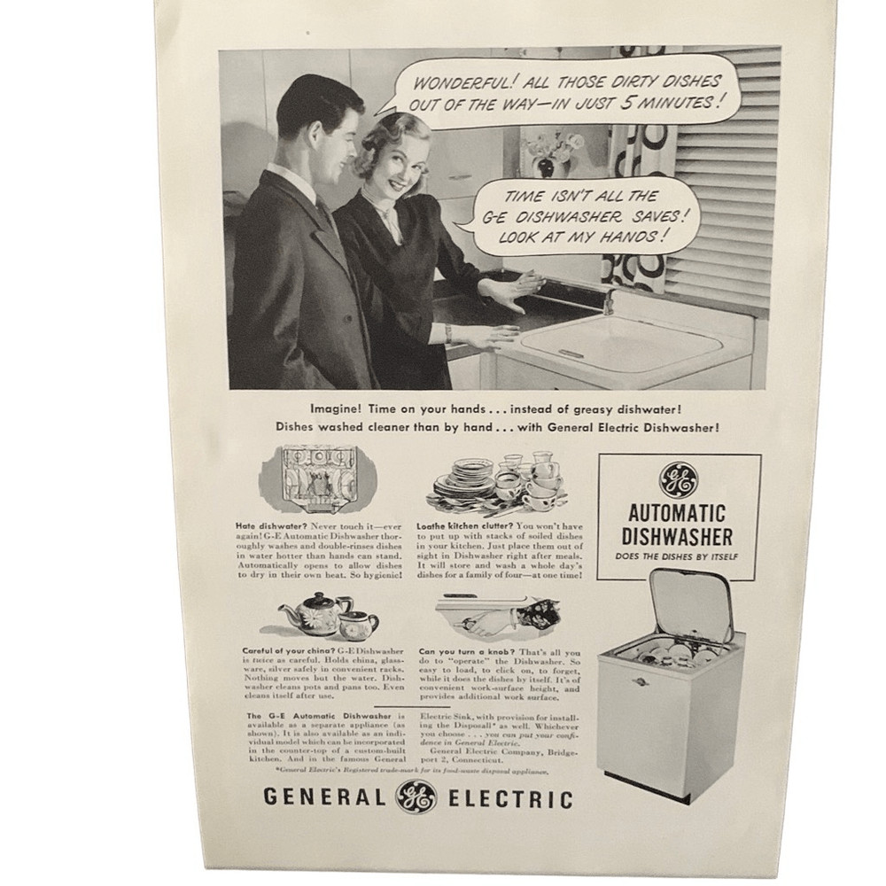 Vintage 1949 General Electric GE Automatic Dishwasher Ad Advertisement