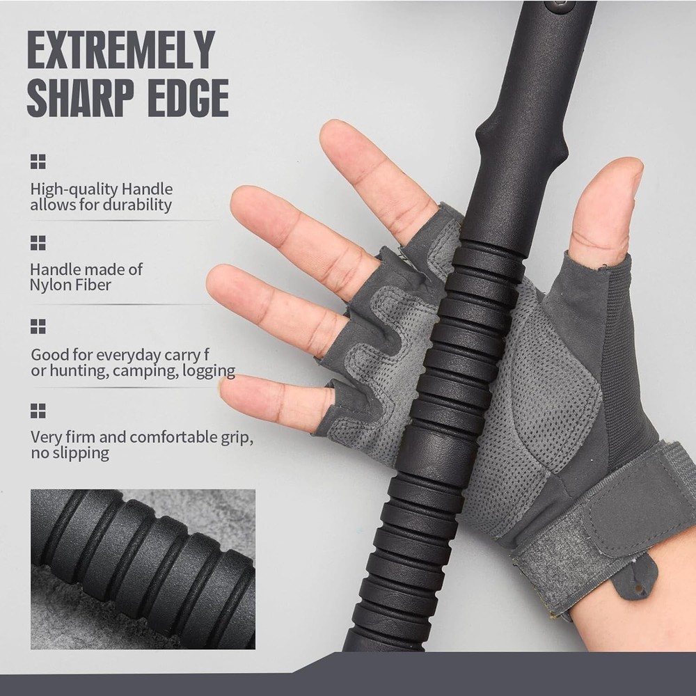 15" Black Stonewashed Tomahawk Throwing Axe Battle Hatchet Survival Fixed Blade