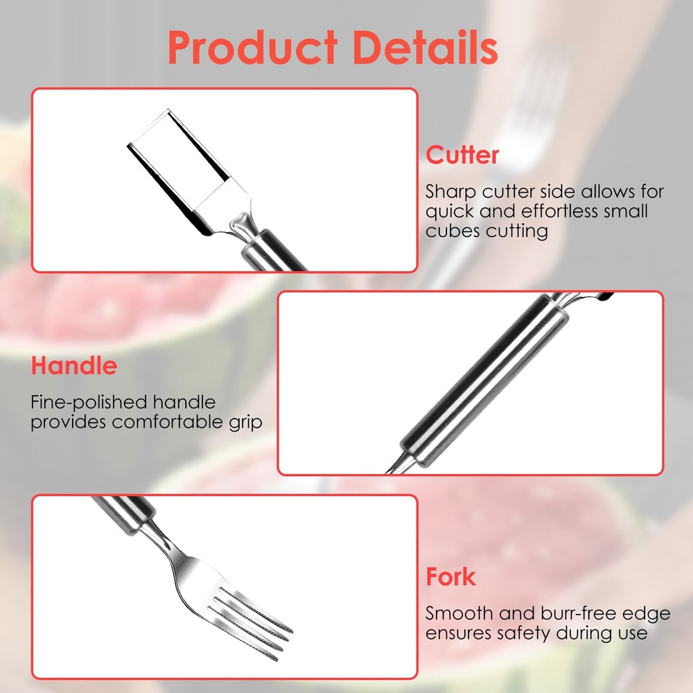 5Packs Watermelon Cutter Slicer Fork Stainless Dual Head Fruit Cutting Fork Tool