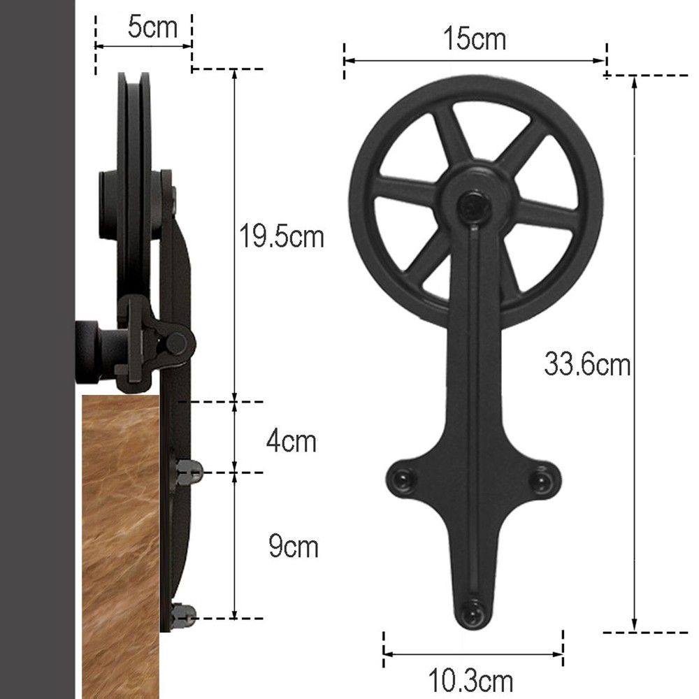 4'-12' Single Wood Sliding Barn Door Hardware Basic Black Roller Kit