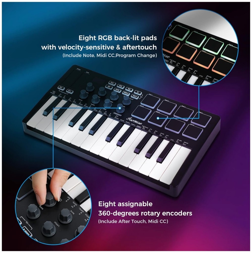 Asmuse Wireless MIDI keyboard, 25 Keys USB MIDI Controller Keyboard with...