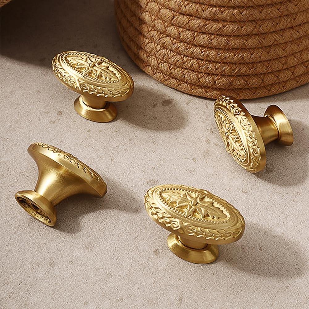 Brass Cabinet Knobs Antique Drawer Knobs, Copper Oval Handles Knobs for Kitch...