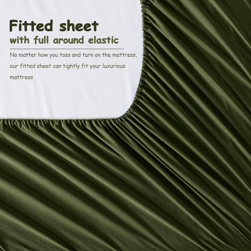 Extra Deep Pocket Full Size Sheets Set, 6 Pieces Soft Olive Green Sheets 18-24 I