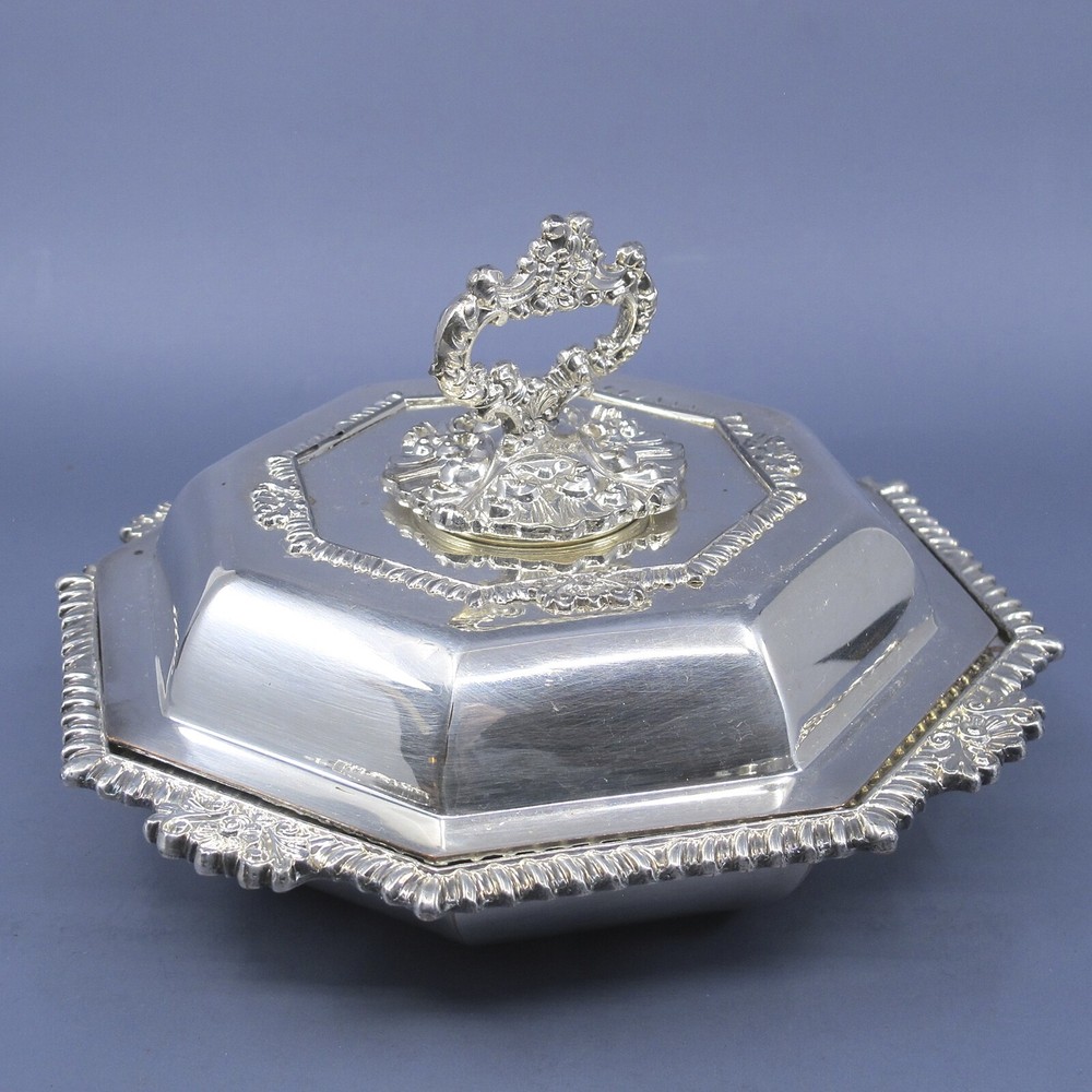 c1912 Barker Ellis 6.25"Small Pair Octagonal Covered Side Serving Dishes Entree