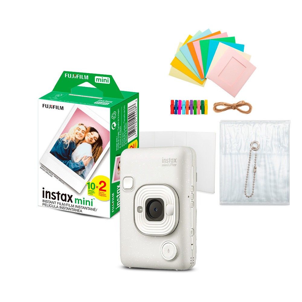 Fujifilm Instax Mini LiPlay Camera and Smartphone Printer Misty White Bundle