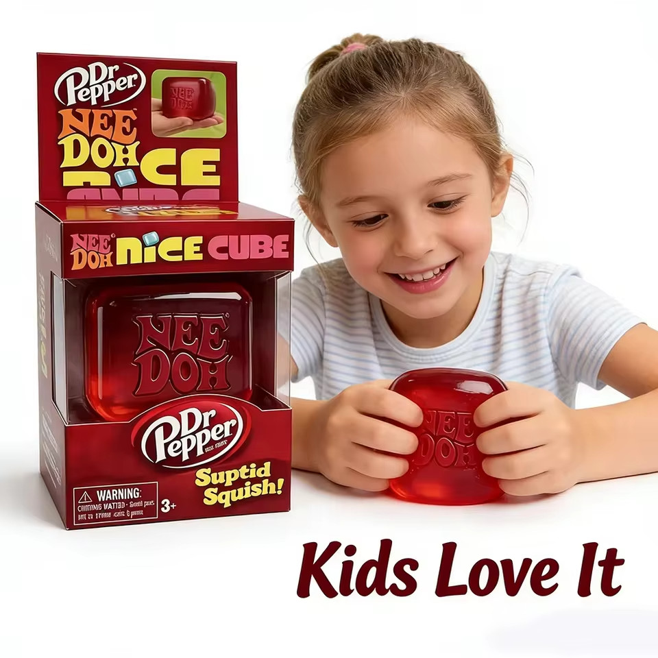 Dr Pepper x NeeDoh Nice Cube Squishy Stress Relief Toy, Soft Squeeze Fidget Cube