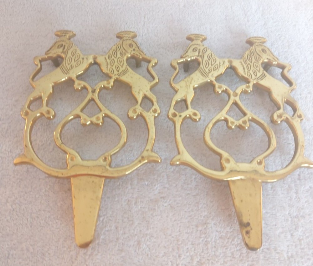 2 Brass Lion Shaped Trivets - Footed - Vintage