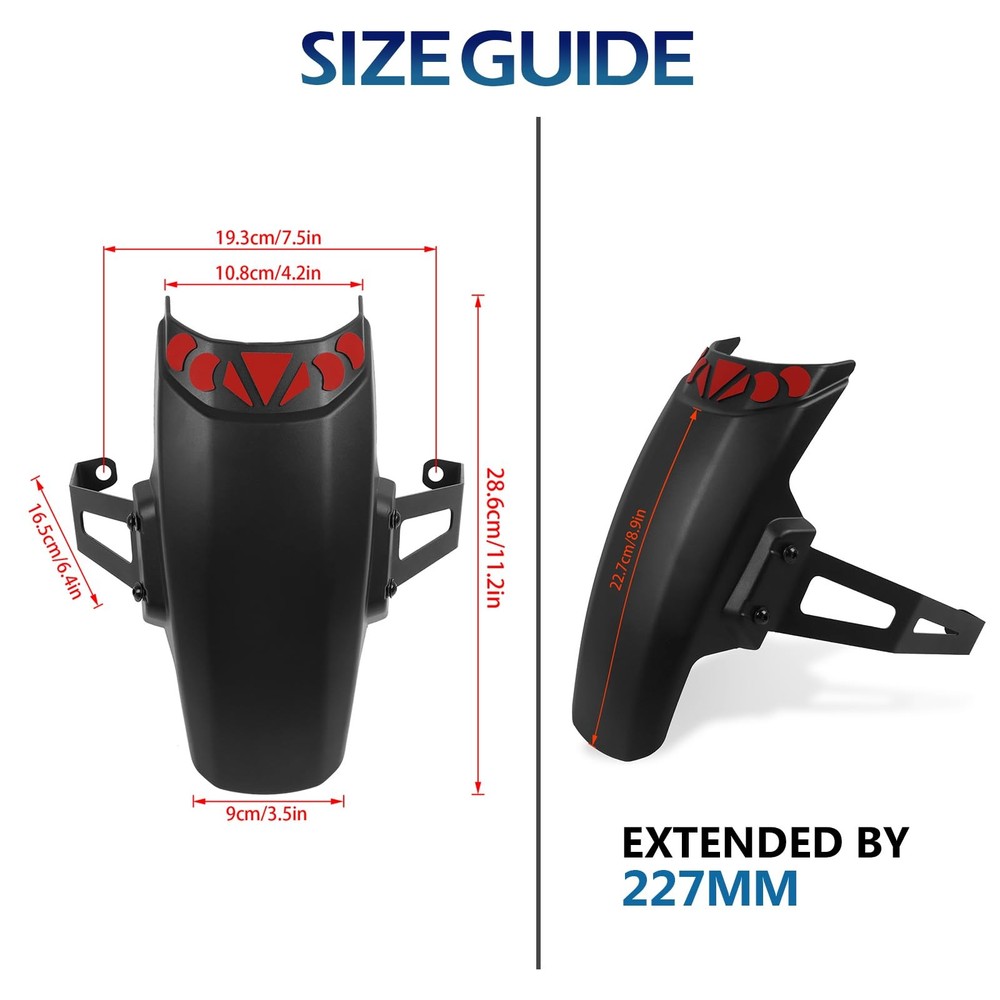Motorcycle Front Fender Mudguard Extender with Bracket Replacement for Black