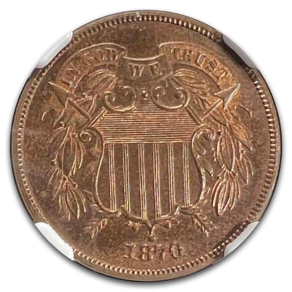 1870 Two Cent Piece PF-66 NGC (Brown)