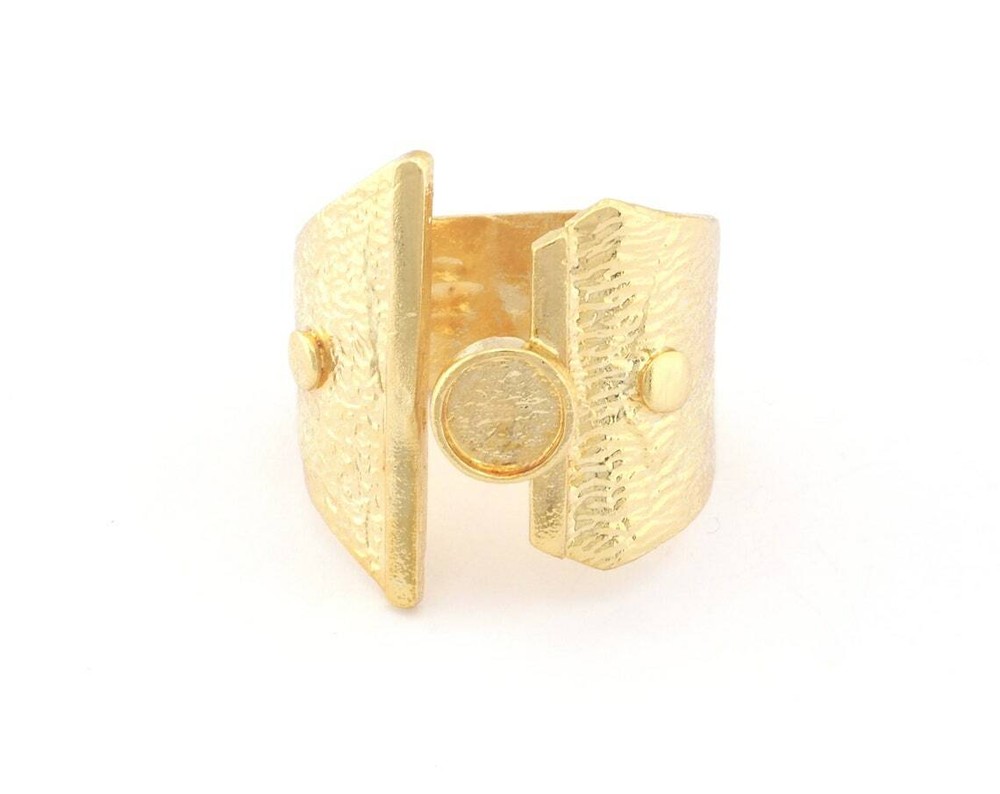 Ethnic Adjustable Ring Bezel Setting Raw Brass,Shiny silver-gold 7-9us size 4784