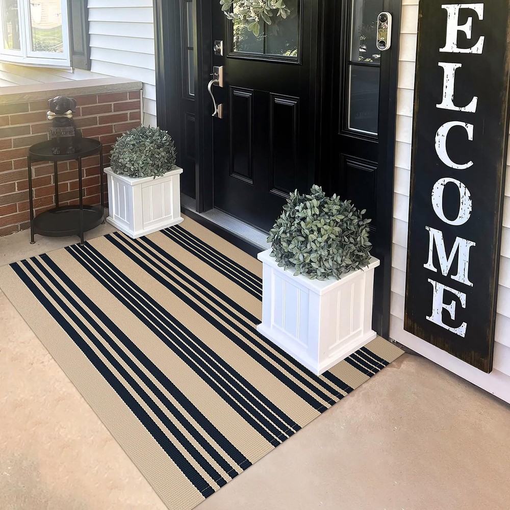 KILOCOCO Striped Rug 3'X5' 3' x 5' (Rectangular), Brown and Black Stripe