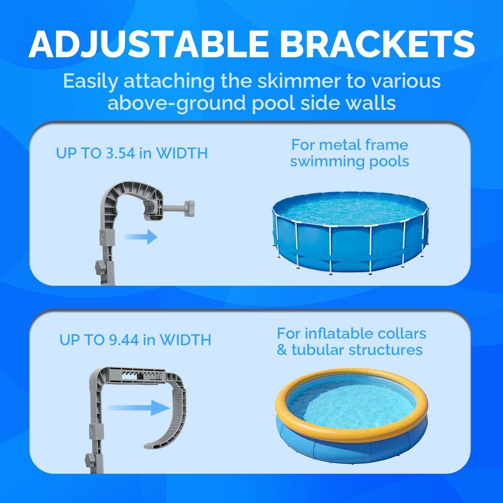 Pool Surface Skimmer Adjustable for Outdoor Above Ground Pool, Metal Frame Pools