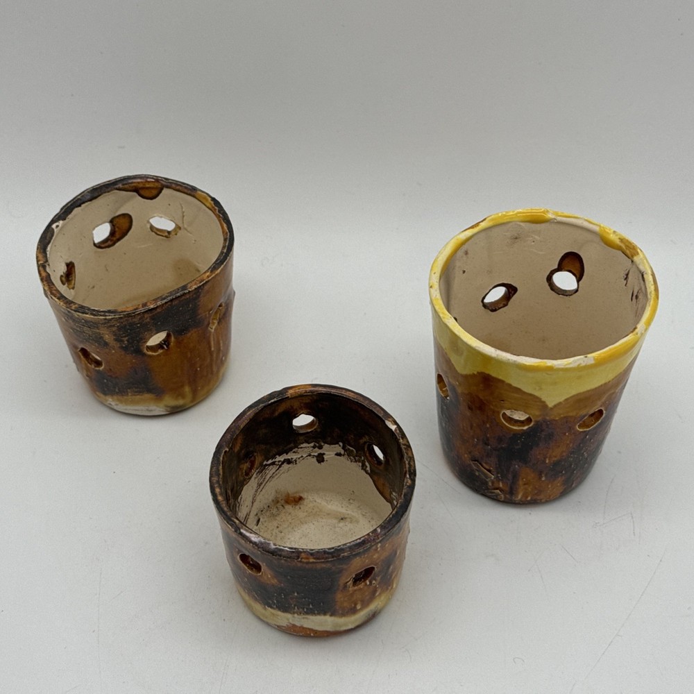 Handmade Ceramic Rustic Tea Light Holder 3 Piece Matching Set Multicolor Glazed
