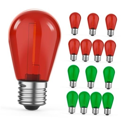 S14 Colored LED String Light Bulbs, 1W Plastic 15 Pack Multi-colored