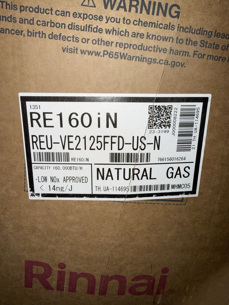 SEE NOTES Rinnai RE160iN Indoor Tankless Water Heater Natural Gas 160K BTU