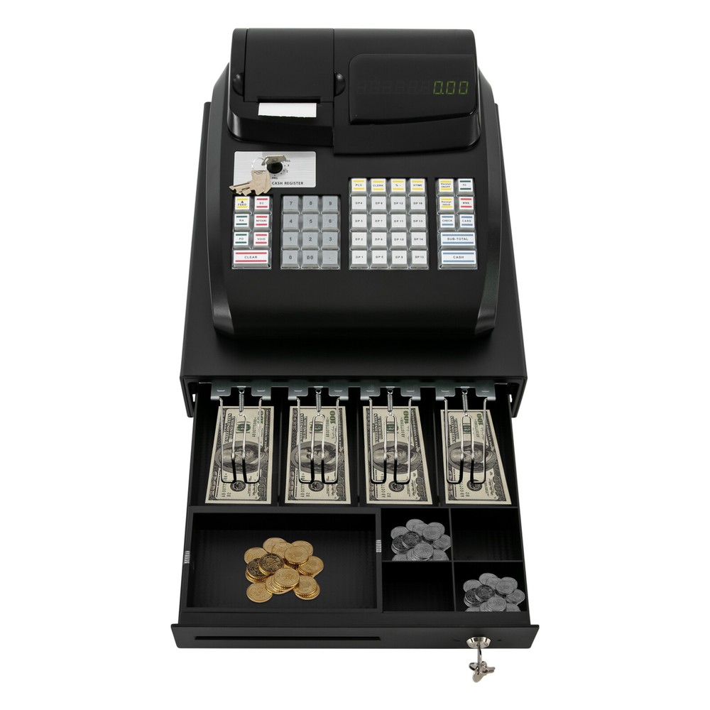 Electronic Cash Register with LED Display, 47 Keys & Secure Drawer