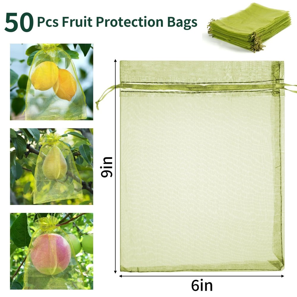 Fruit Tree Bags, 50 Pcs 6x9 Inch Drawstring Nets, For Vegetables And Berries