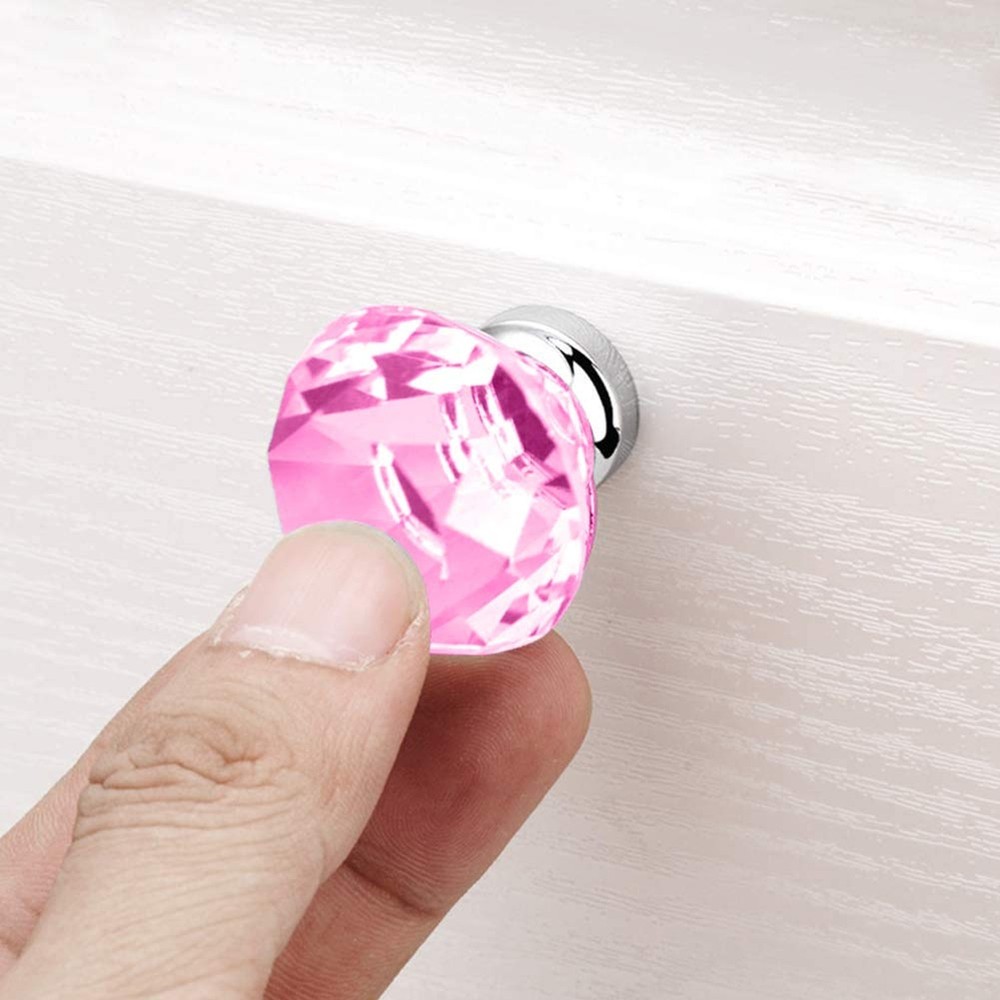 Crystal Glass Cabinet Knobs, 30mm Diamond Shape Drawer Pulls Handles, White C...