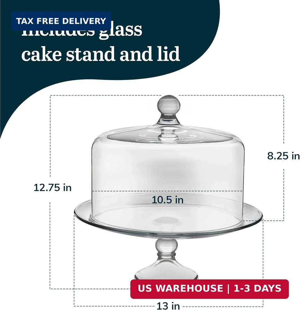 Glass Cake Stand with Dome Lid Elegant Footed Dessert Display Serving Dish