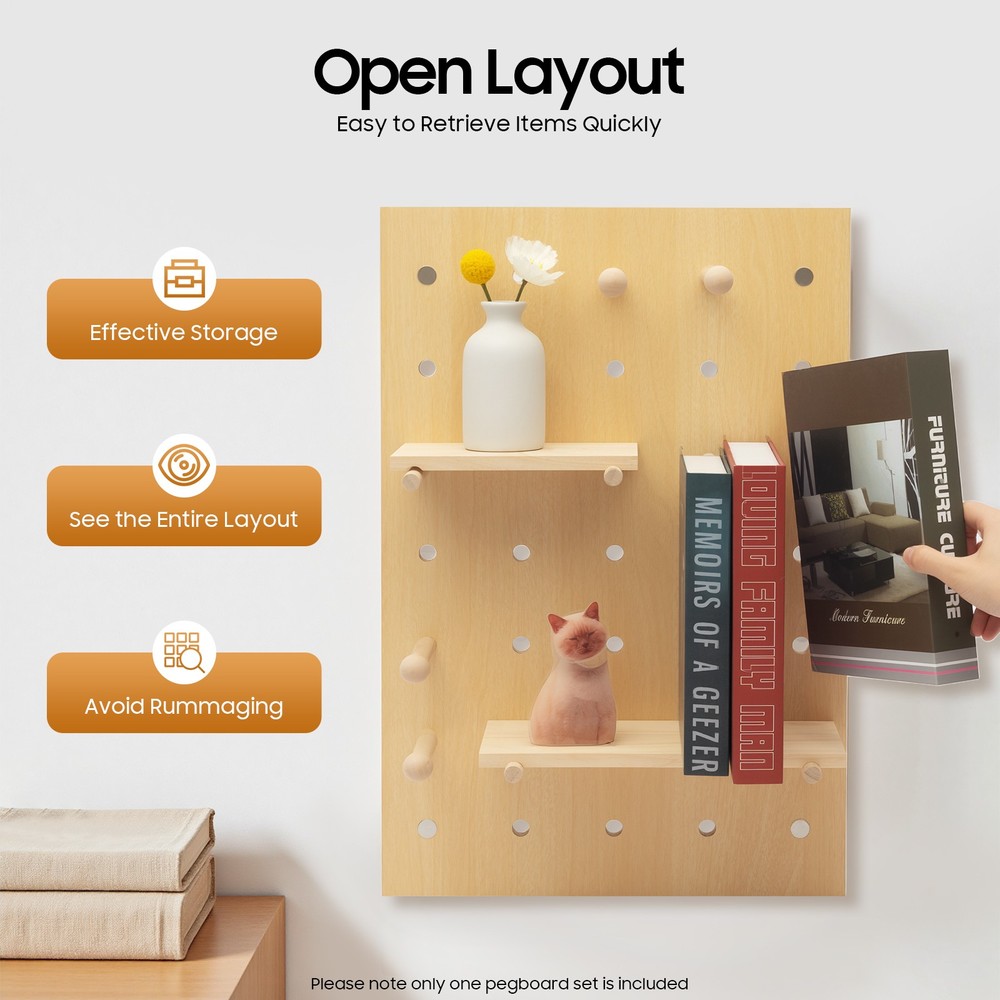 Wood Pegboard Combination Wall Organizer Kit Wooden Display Pegboard Panel Kit