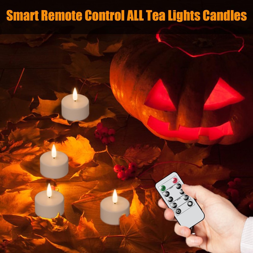 12 Rechargeable Tea Lights Candles with Charging Base and Remote Timer, Flame...
