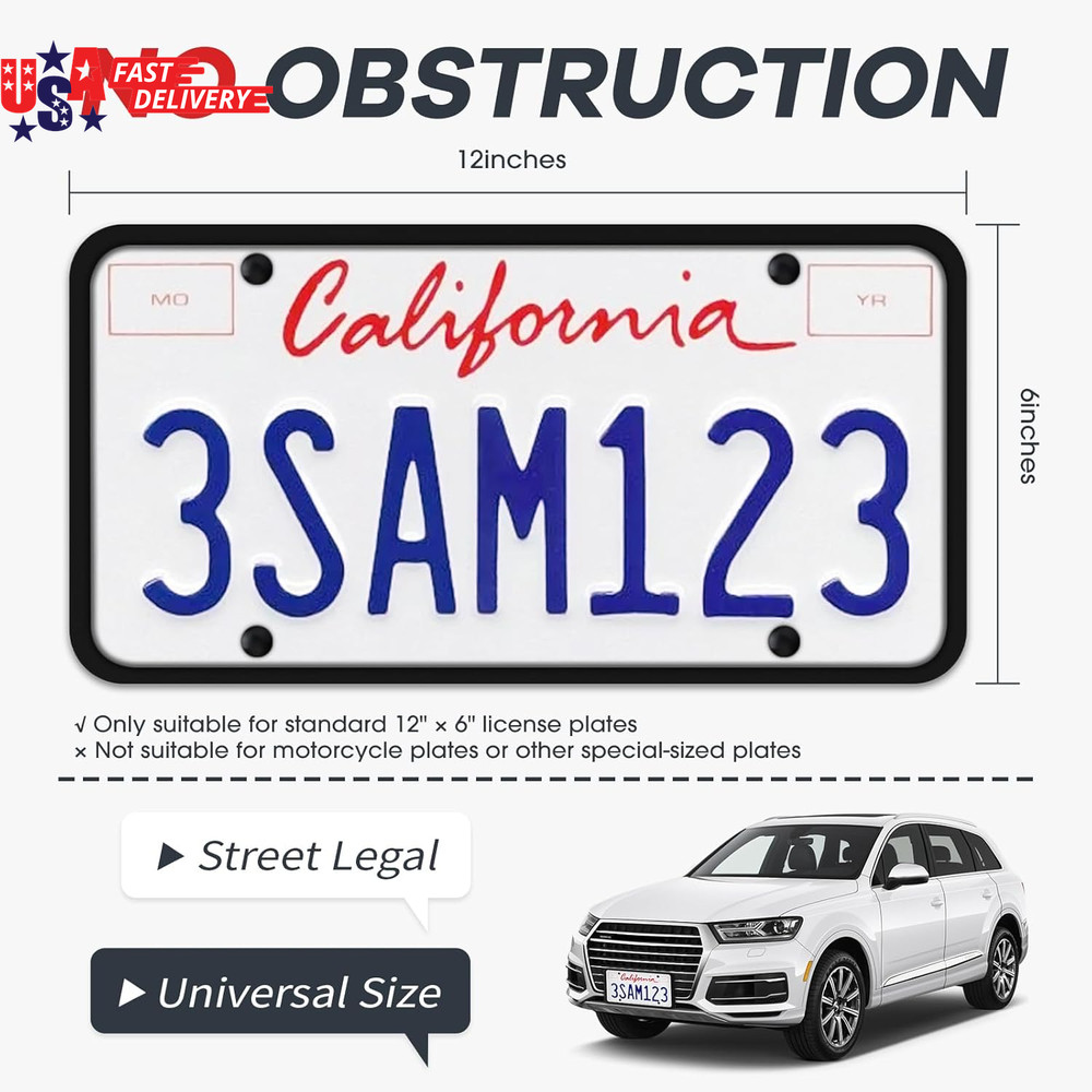 Silicone License Plate Frames,2 Pack Black Side-Opening License Bracket Holder w