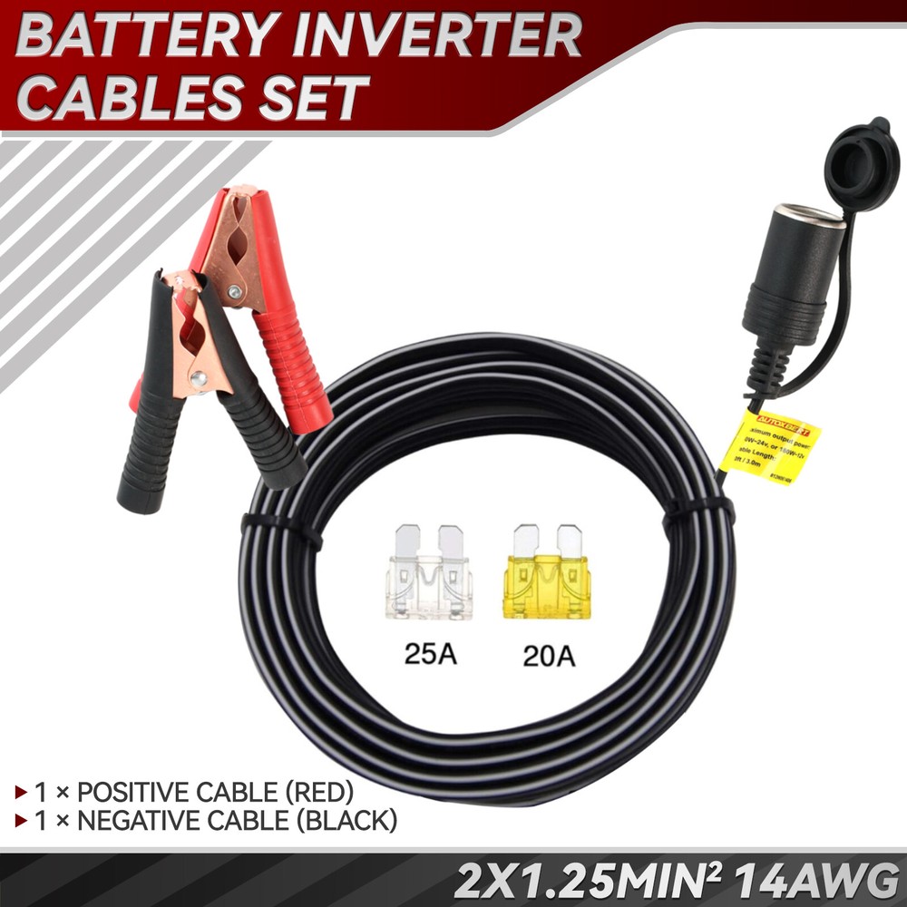 Car Cigarette Lighter Socket To Battery Alligator Clip Extension Cable 12V 10FT