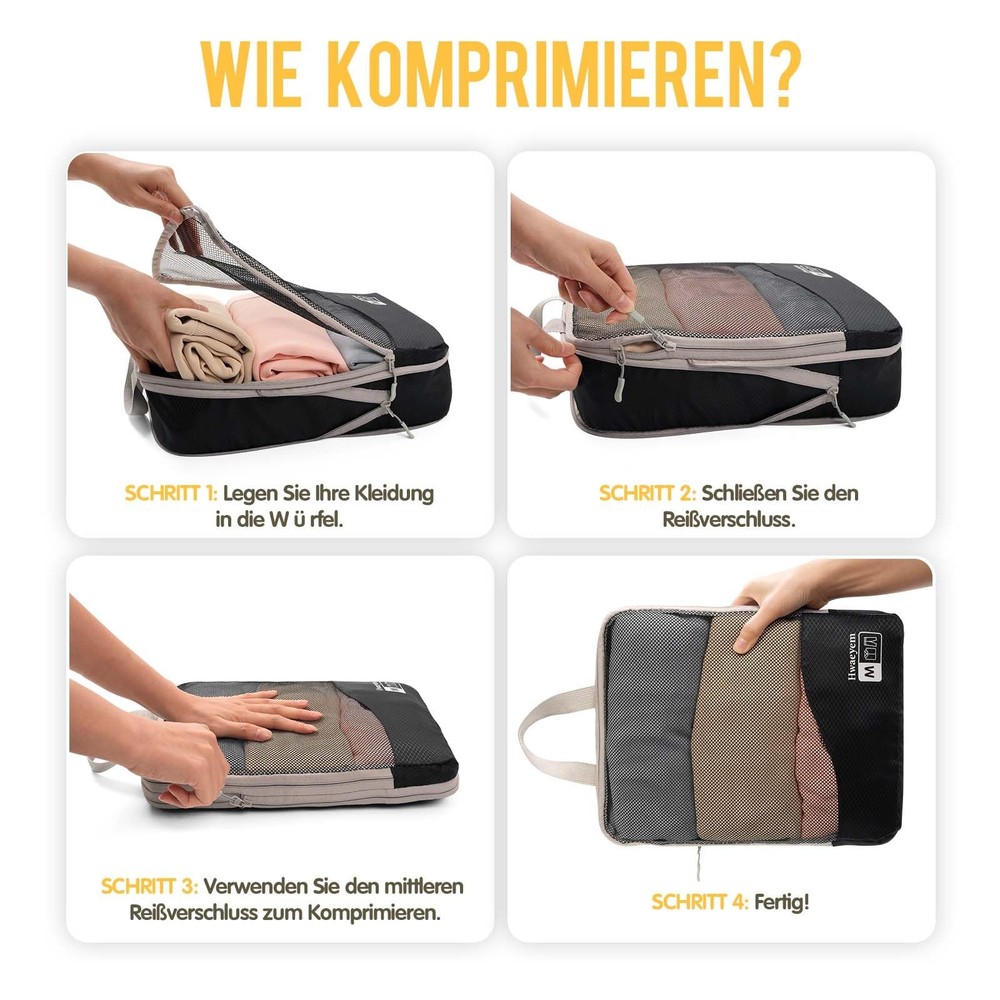 Compression Packing Cubes 8 Set, Dual Zipper Compression Packing Cubes for Tr...