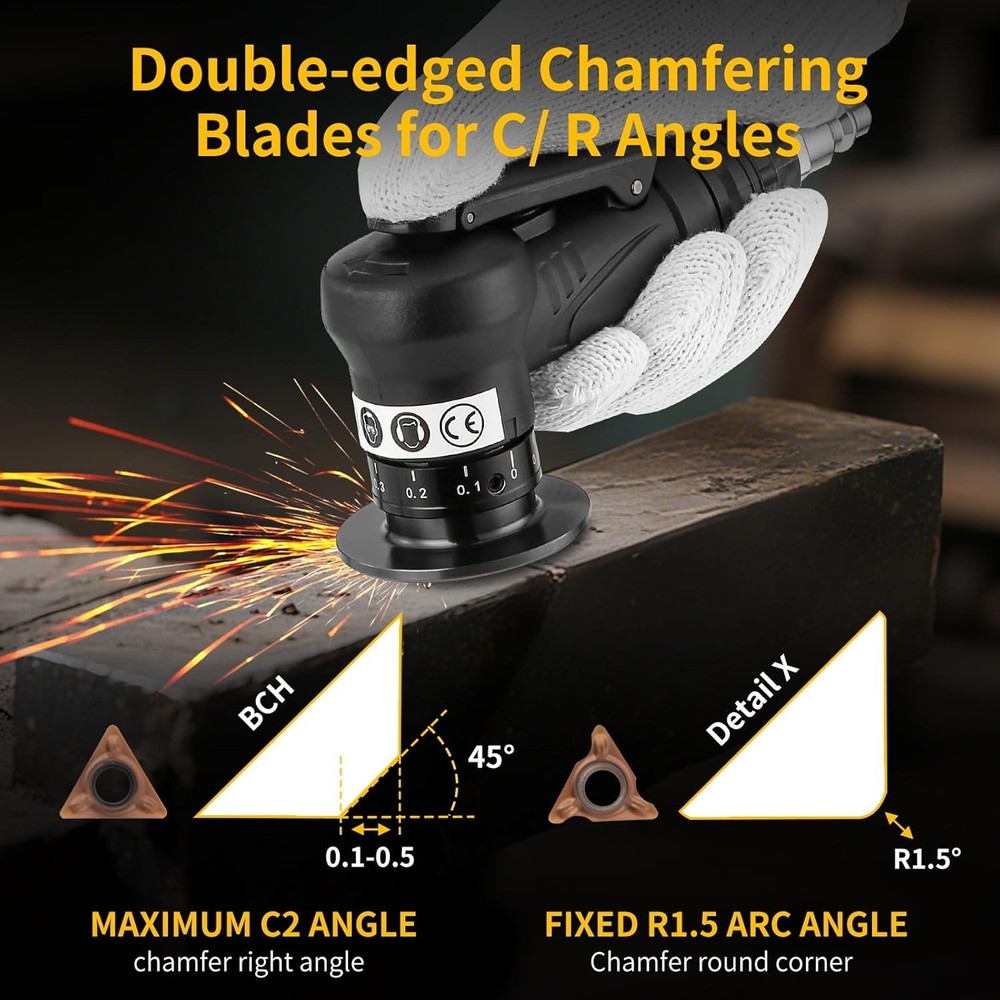 2 in 1 Pneumatic Chamfering Tool - Mini Air Chamfer Tool for C & R Deburring, 45