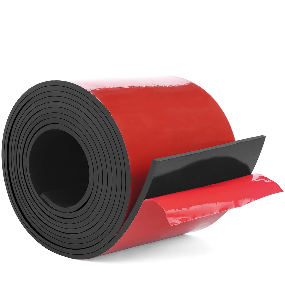 Adhesive Solid Rubber Strips, 5" Wide X 1/16" Thick X 60" Long Self Stick Black