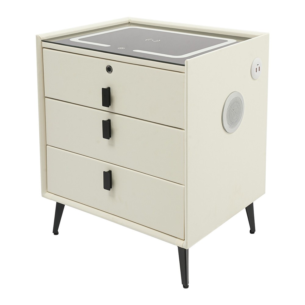 Smart Bedside Table Nightstand 3 Drawers- End Table with USB&Wireless Charging